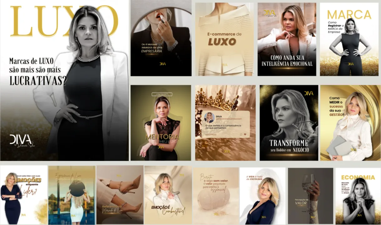 Posts editoriais da marca DIVA, mercado de luxo